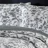 King size Cotton Blend 3-Piece Reversible Quilt Set in Grey White Floral Design