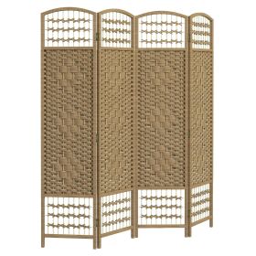4-Panel Folding Room Divider Natural Wave Fiber Portable Privacy Screen for Home Office