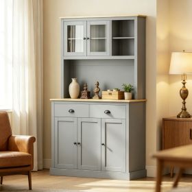 71" Gray Freestanding Kitchen Pantry Cabinet Modern Tall Hutch with Wide Countertop and Custom Adjustable Shelves