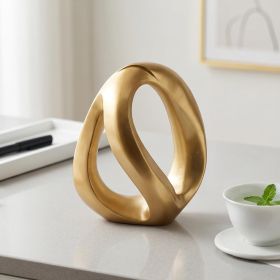 Gold Knot Sculpture, Modern Geometric Infinity Loop Tabletop Decor for Coffee Table, Bookshelf & Shelves, Luxury Home Accents (Loop - Gold)