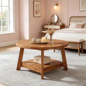 2-Tier Solid Wood round Coffee Table 31.5 Inch Diameter Living Room Cocktail Accent Table