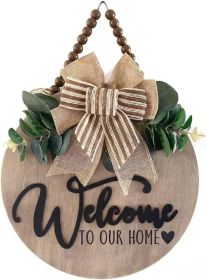 3D Welcome Sign for Front Door | Home/Farmhouse Porch Décor Wooden Hanging Sign with Artificial Leaves and Rustic Beads | Christmas Classroom |12