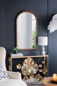 23" x 42" Hand Carved Rose Antique Mirror Frame, Wood Arch Mirror Wall Decor for Living Room, Bathroom, Entryway(Brown)