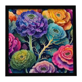 Colorful Ornamental Kale Framed Metal Print Bathroom, Kitchen, Office, Home Decor Wall Art Ready to Hang, Square, 8X8