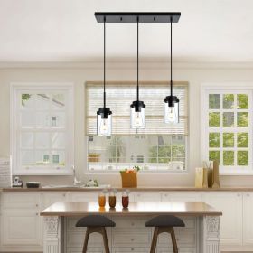 Kitchen Pendant Lighting Over Island 3 Lights Linear Chandelier Matte Black/ Brushed Nickel Finish Dining Room Light Fixtures Ceiling Hanging Lam (Color: Matte Black)