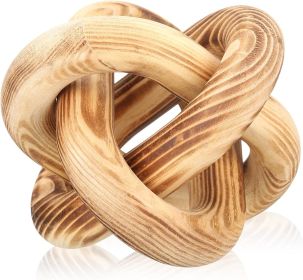 3 Link Wood Knot Rustic Home Décor Accents Hand Carved Coffee Table Decoration, Chain Link Decoration, Modern Shelf (Color: Burnt)